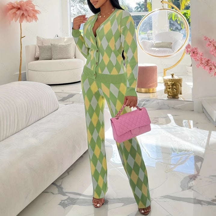 Women Contrast Knitting Top and Pant Two Piece Set 3