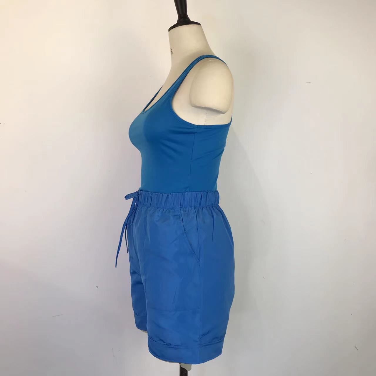 Women's Fashion Solid Color Two Piece Vest Loose Casual Shorts Summer Two Piece Set 14