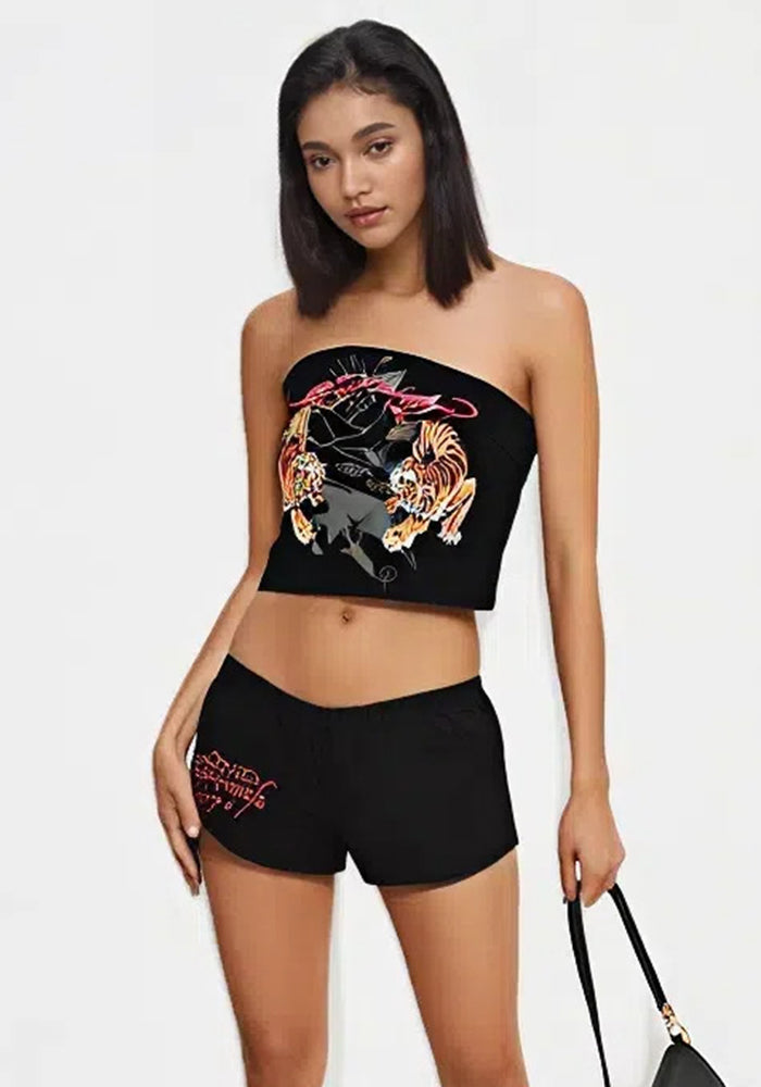 Women Casual Wings Print Strapless Vest Top