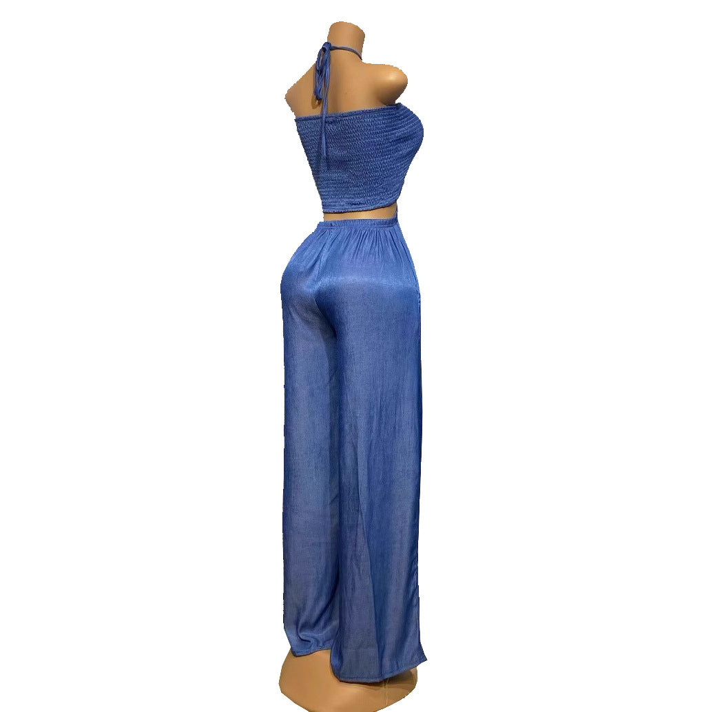 Women Sexy Suspender Wrap Wide Leg Jumpsuit 9