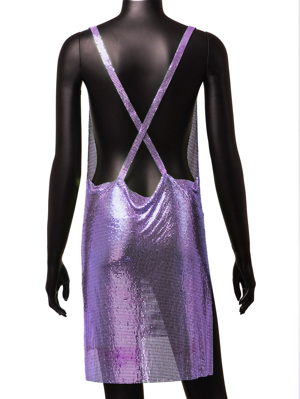 Nightclub Sexy V-Neck Strap Low Back Metal Strap Nightclub Sequin Dress 14
