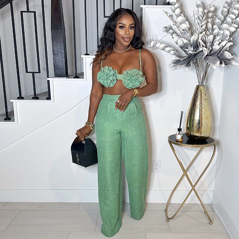 Women Fall Strapless Top and Pant Two Piece Set