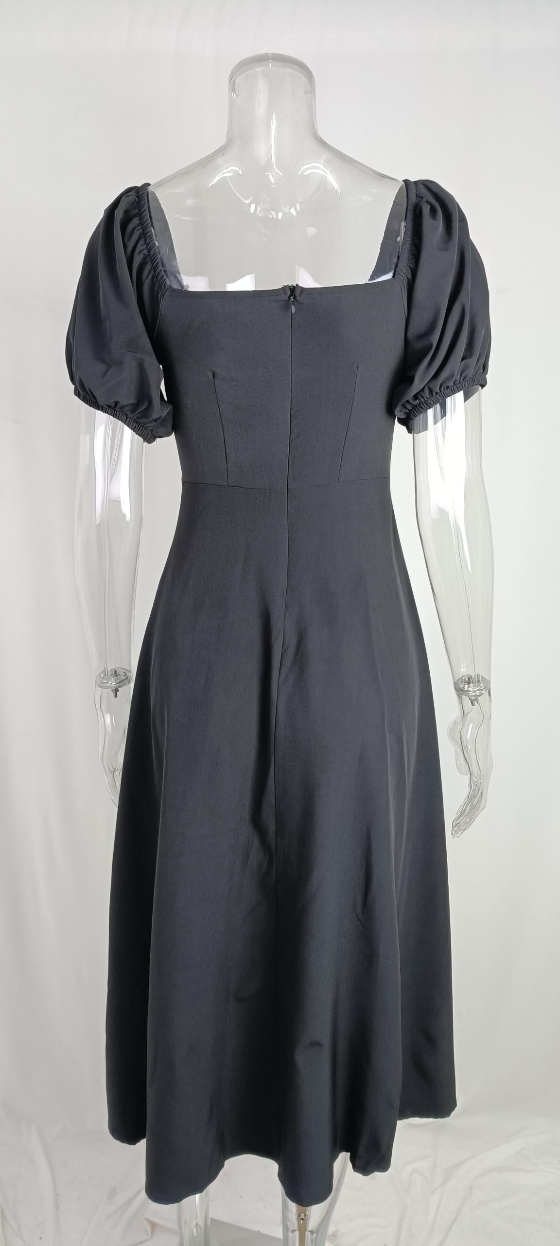 Spring Summer Dress Women's Slimming Off Shoulder Puff Sleeve Tie Slit Long Dress 20