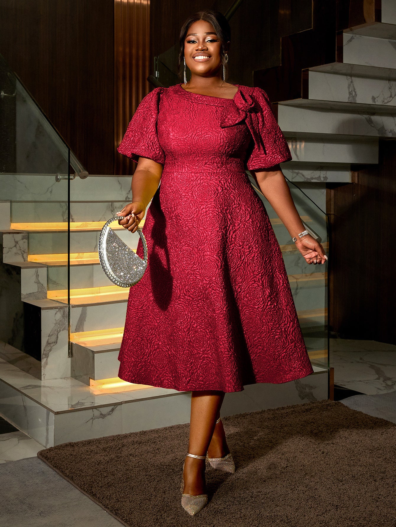 Jacquard Plus Size Fashion Formal Party A-Line Dress