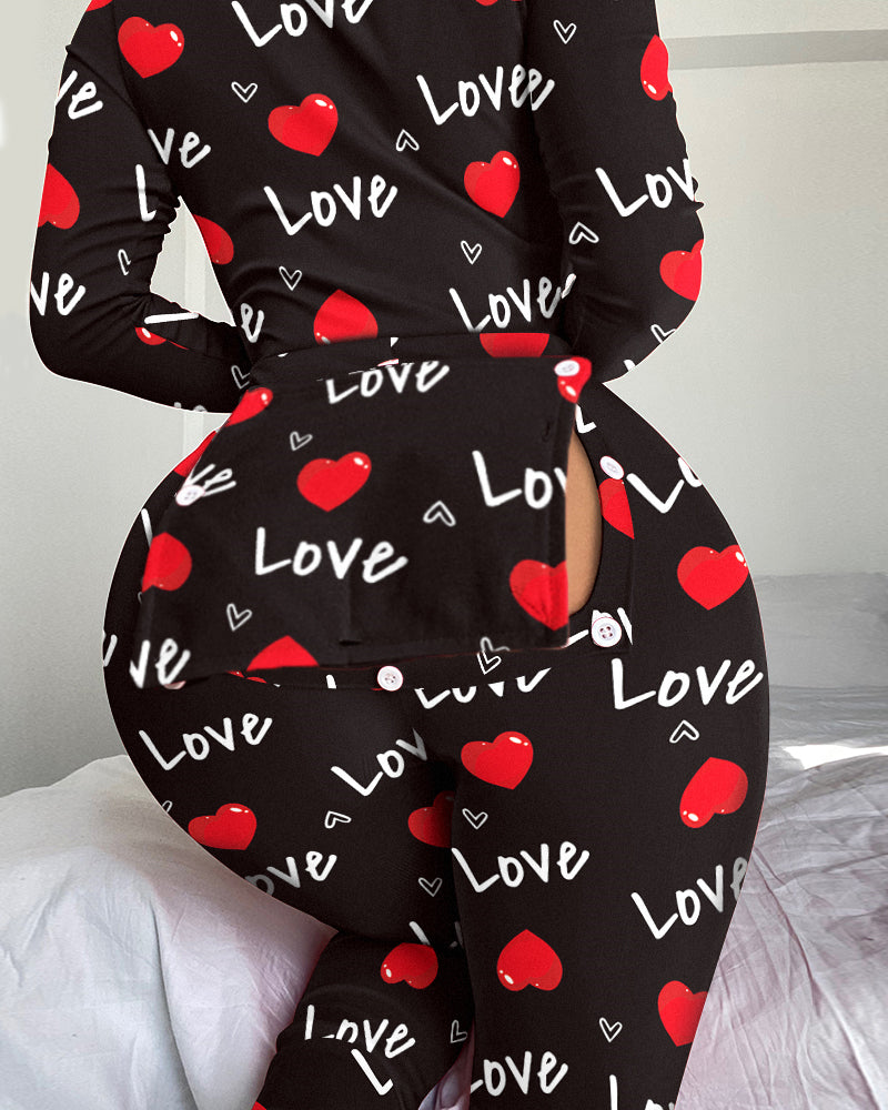 Women's Fashion Printed Long Sleeve Jumpsuit Sleep Onesie Pajamas 4