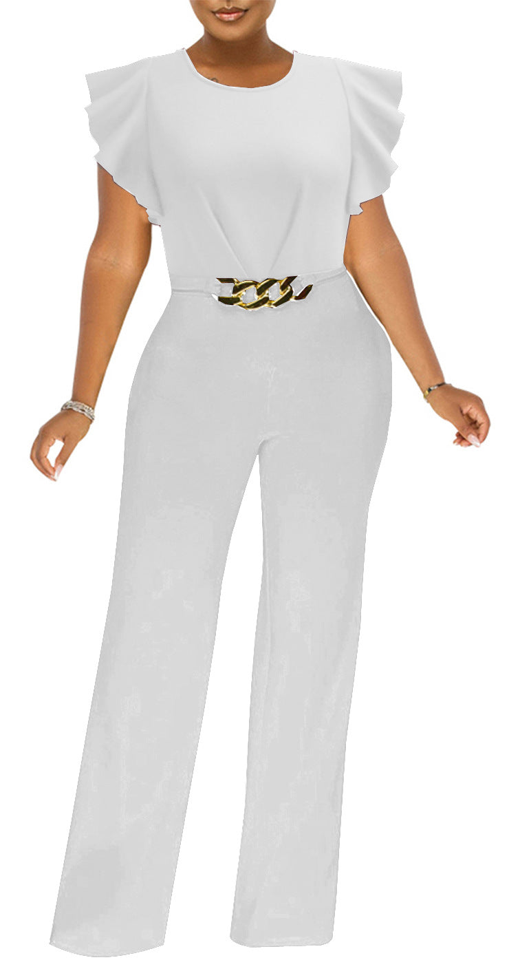 Women sexy solid round neck jumpsuit 4