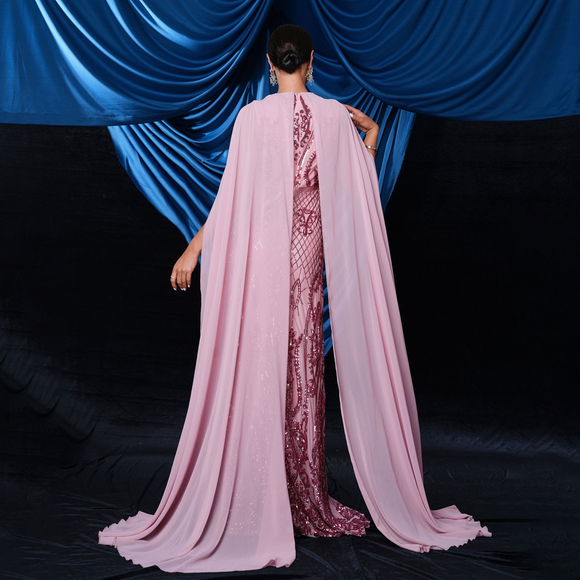 Women sexy Round Neck sequin Formal Party evening dress 4