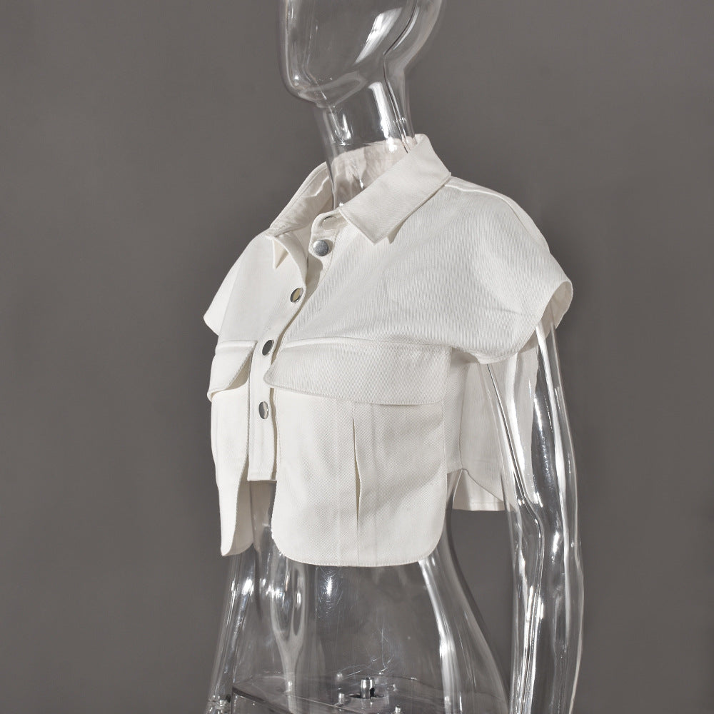 Women pocket shirt collar jacket 8