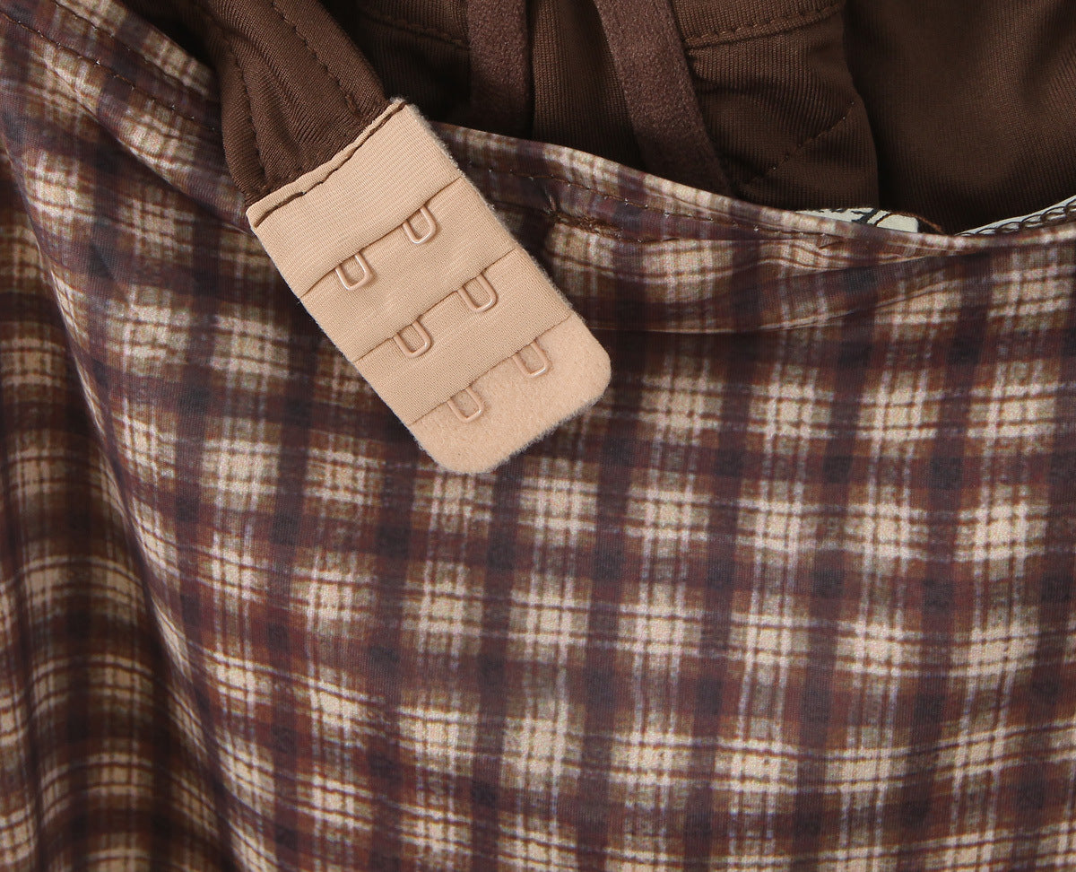 Cami Top and Low-Waist Bodycon Skirt Plaid Lace Patchwork Set 15