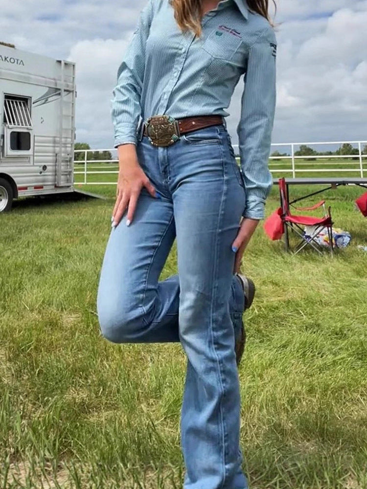 Slim Fit Stretch Mid Waist Bell Bottom Denim Pants Plus Size Women's Stretchy Mid Rise Jeans