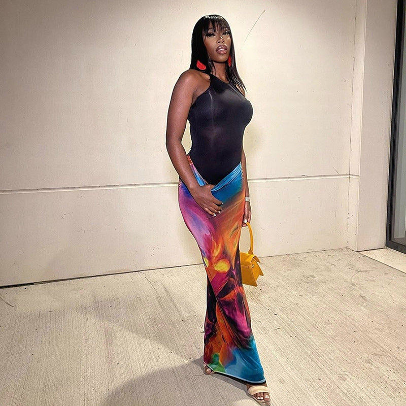 Women's Summer Casual Painted Print Slim Bodycon Maxi Skirt 3