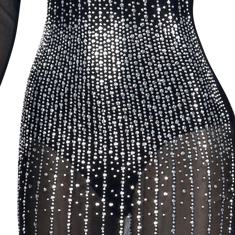 Autumn Sexy White Beaded Long Sleeve See Through Club Dress 7