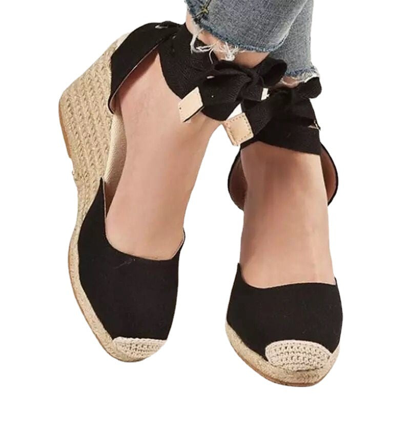 Summer wedge-heeled thick-soled Lace-Up hemp rope sandals 8