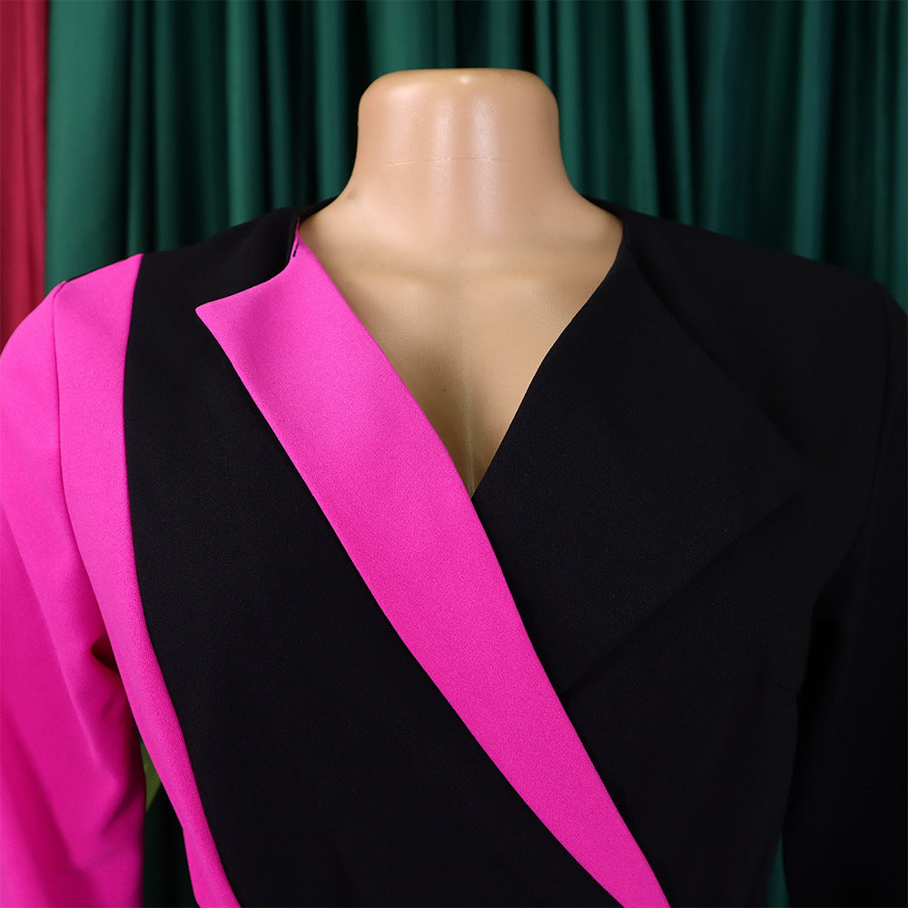 Africa Plus Size Women's Fashion Chic COLorblock Lace-Up Pleated Elegant Dress 23