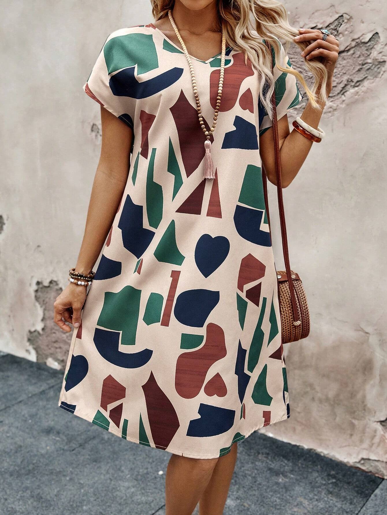 Women Summer Print Short Sleeve Casual Dress