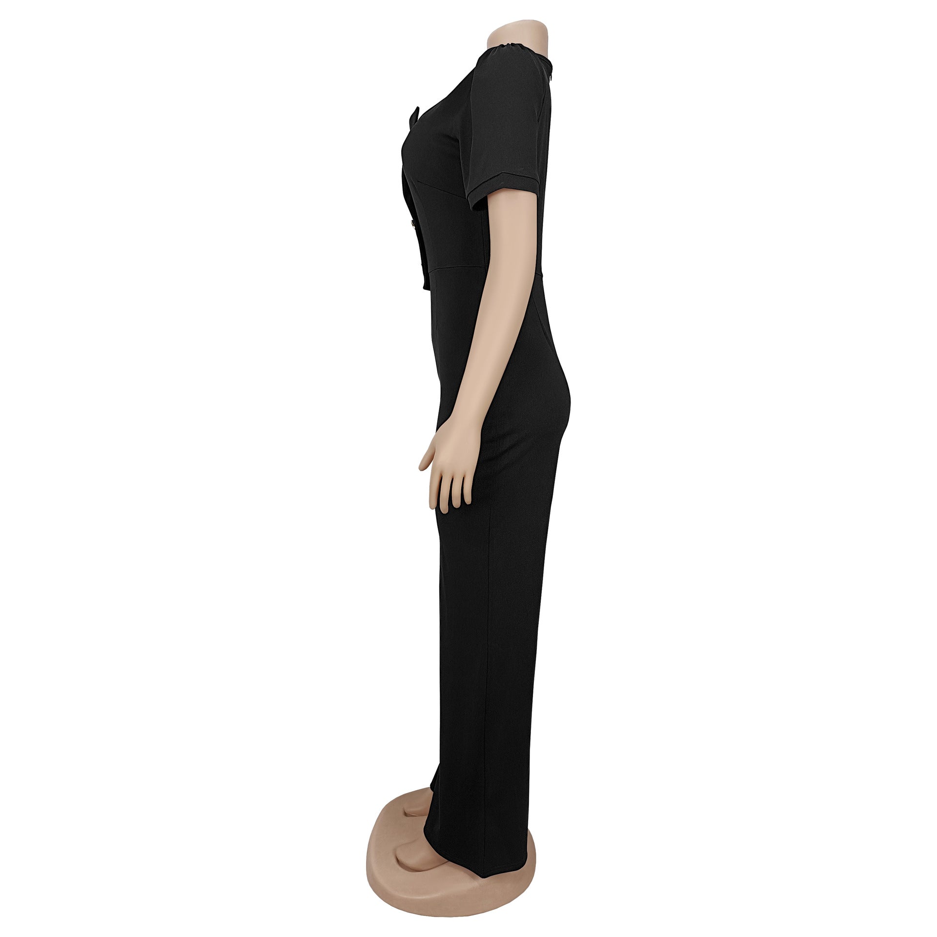 Fashion Women's Short-Sleeve Wide-Leg Button Jumpsuit 5