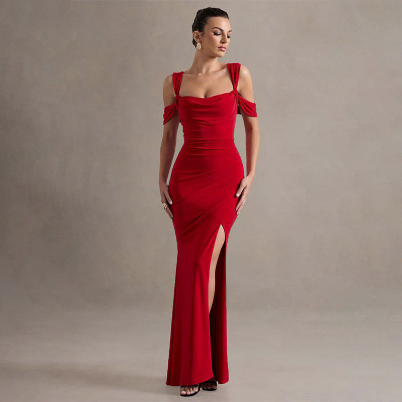 Women suspender sexy slit dress 3