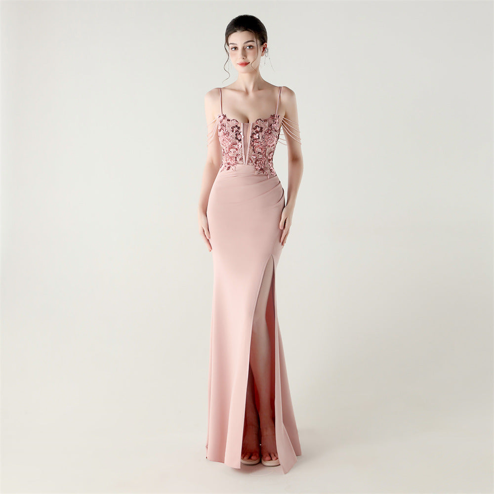 Women Fishbone Lace-Up Formal Formal Party Prom Strappy Sequin Evening Dress 3