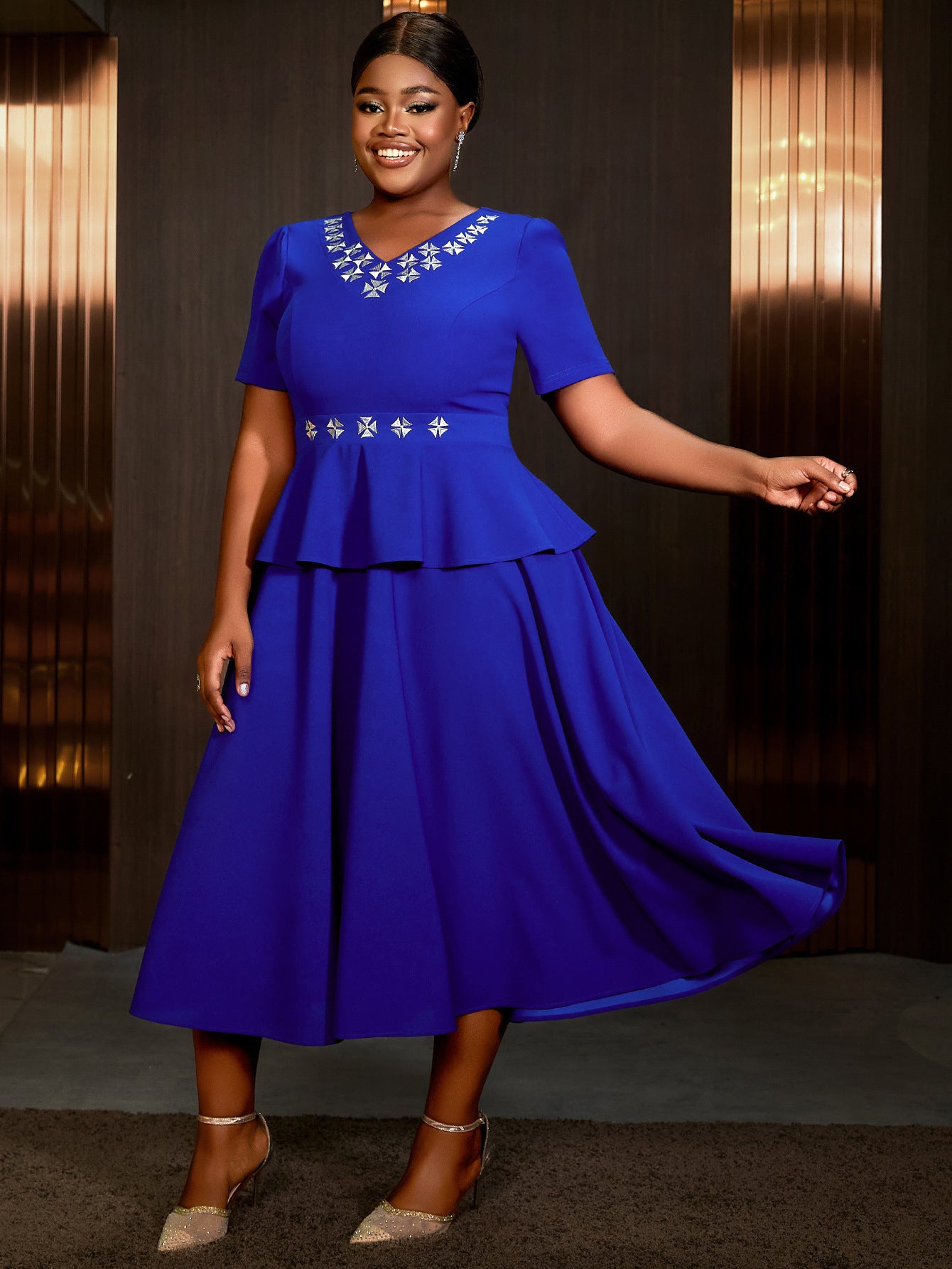 Women V-Neck High Waist Ruffle Dress 5