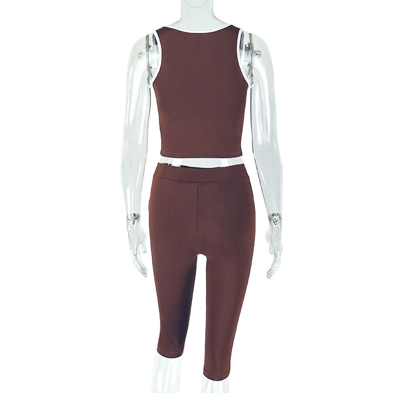 Casual Sports Women's Fashion Slim Strap Two piece Shorts Set 8