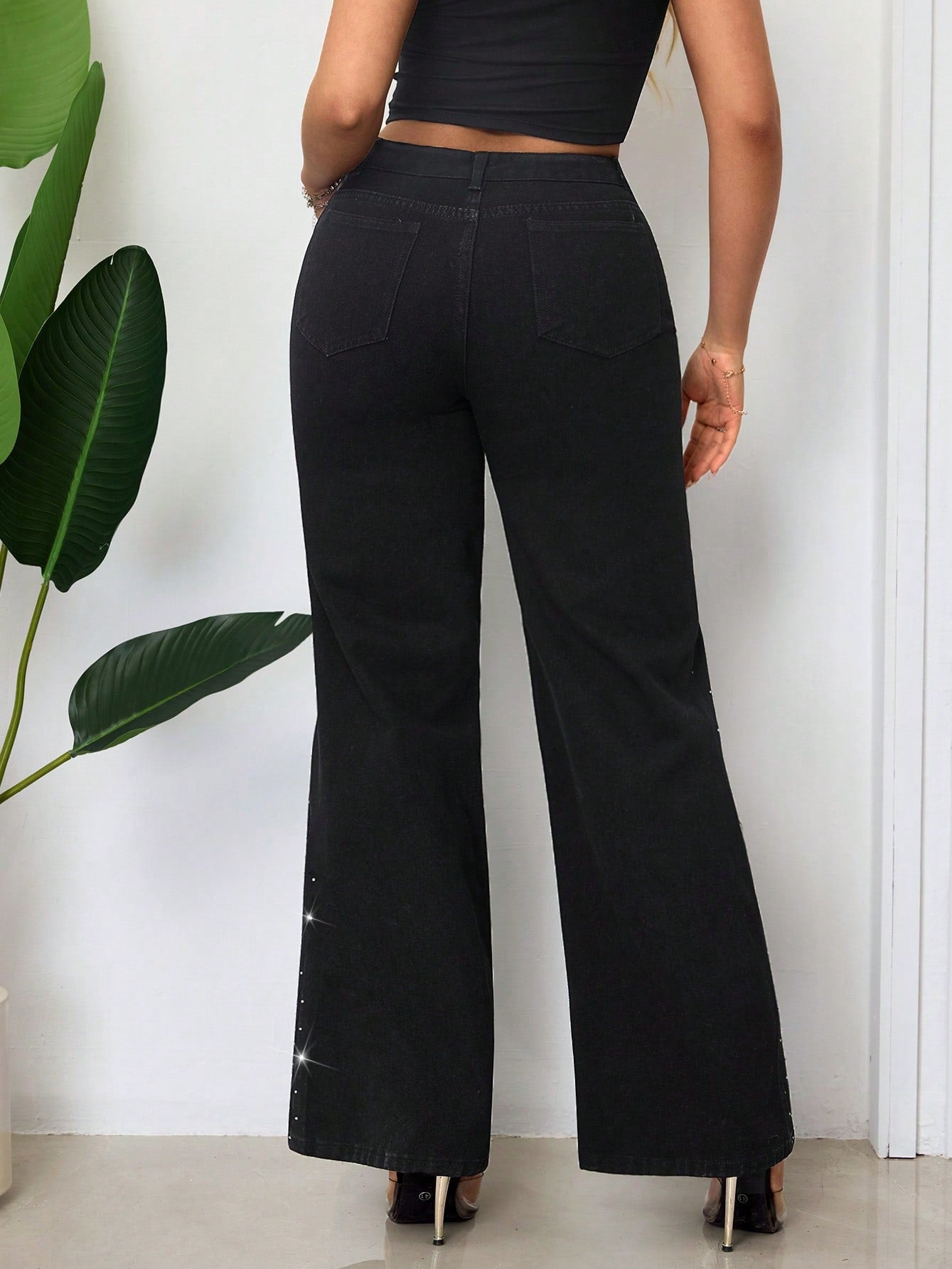 Beaded Women Street Loose Wide Leg Trend Denim Pants 3