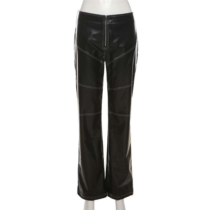 Women's slim pu trousers straight leg pants for women 7