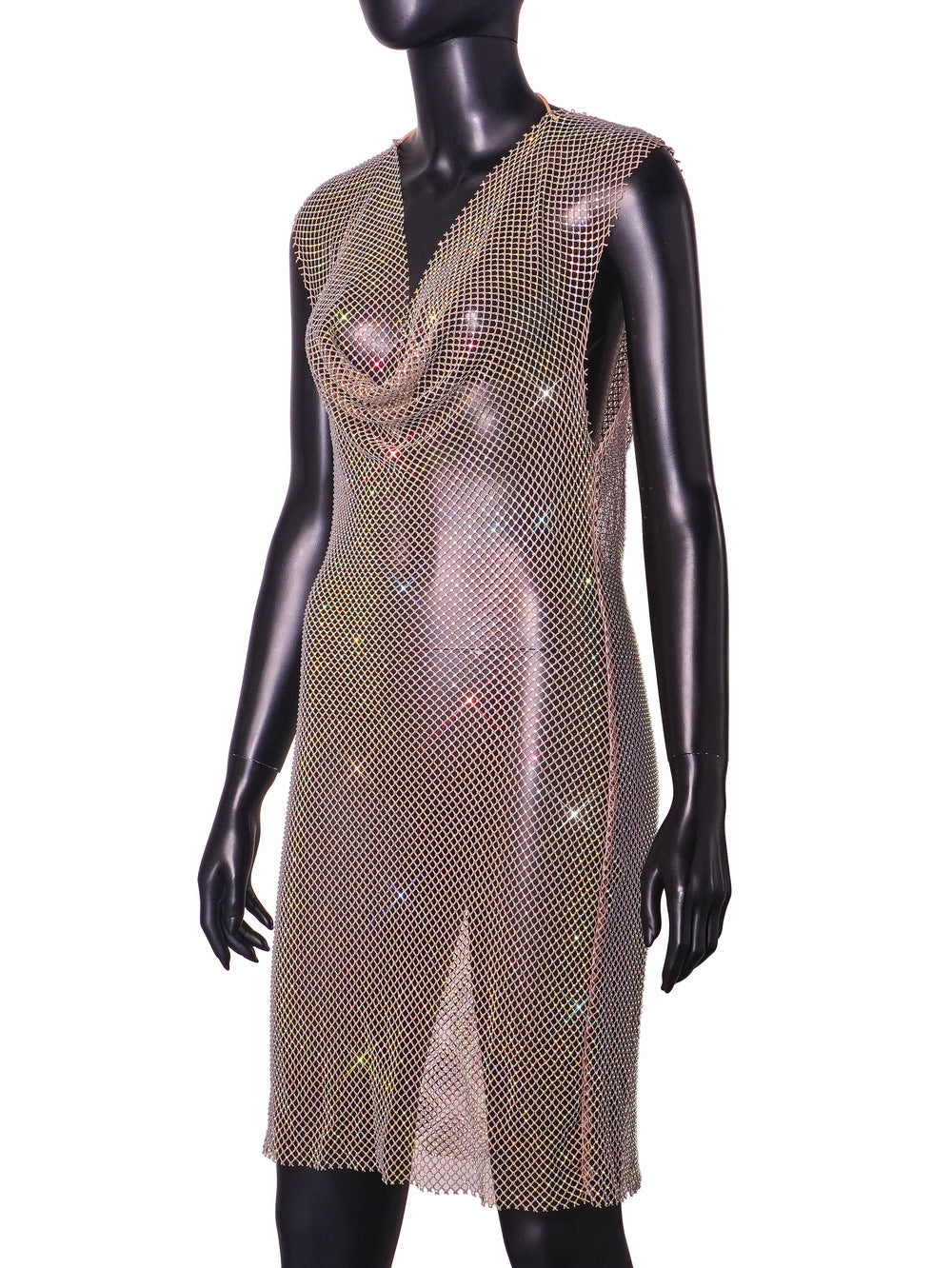 Women Summer Stretchy Rhinestone Sleeveless Dress 9