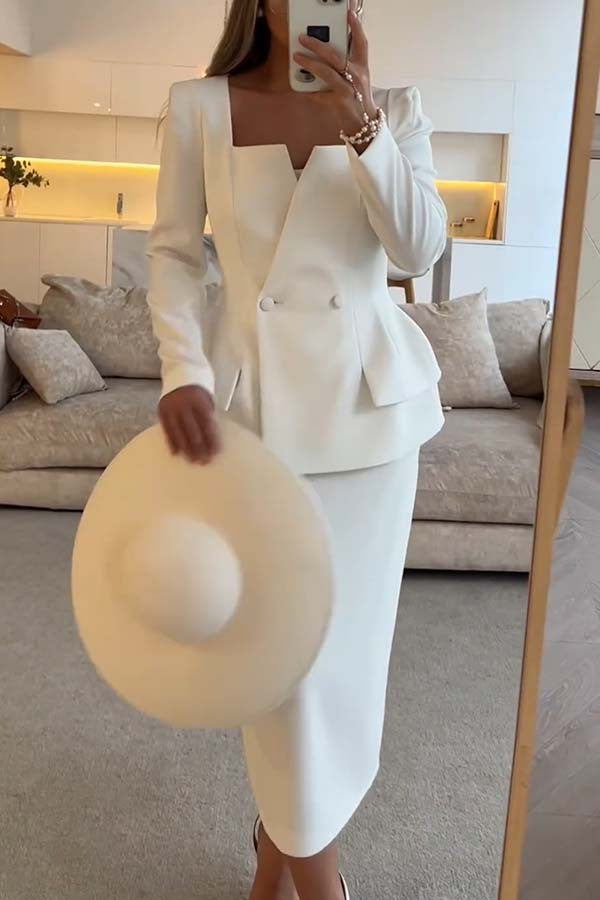 Autumn Winter Long Sleeves Career Pocket Casual Loose Party Two-Piece Suit 7