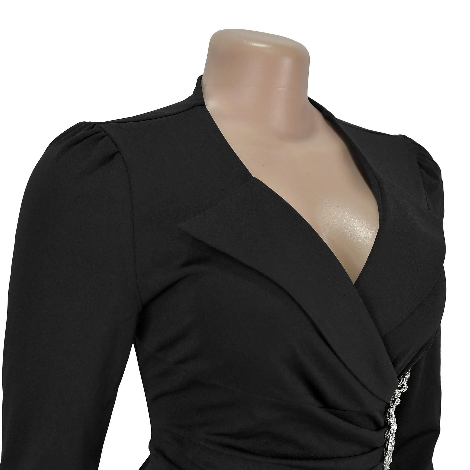 Women Cross Turndown Collar Long Sleeve Dress 17