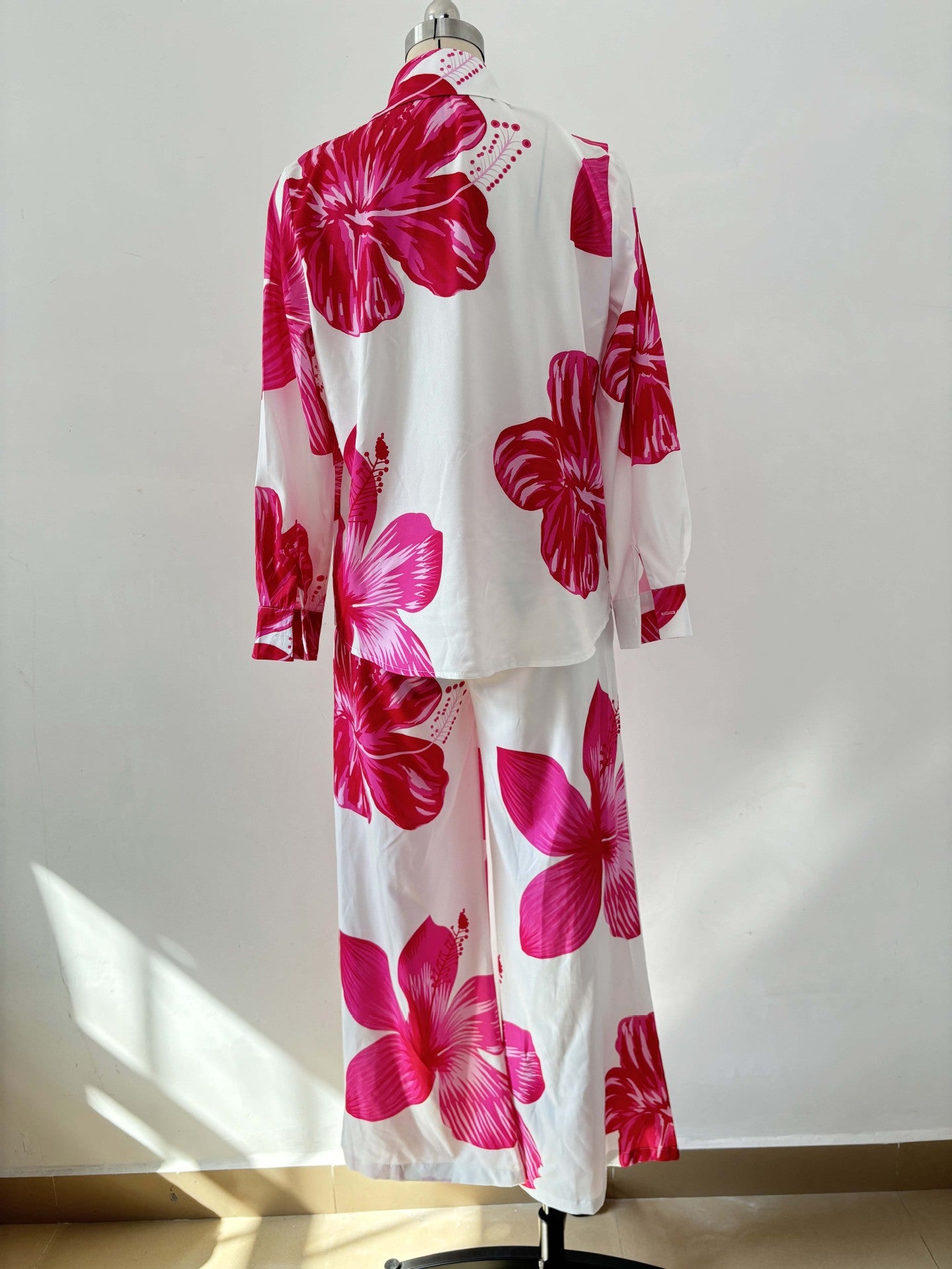 Women printed shirt and wide-leg pants Casual two-piece set 19