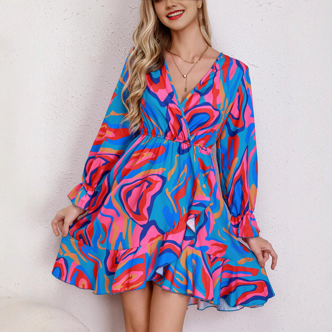 Women Casual Holidays ruffled long sleeve dress 6