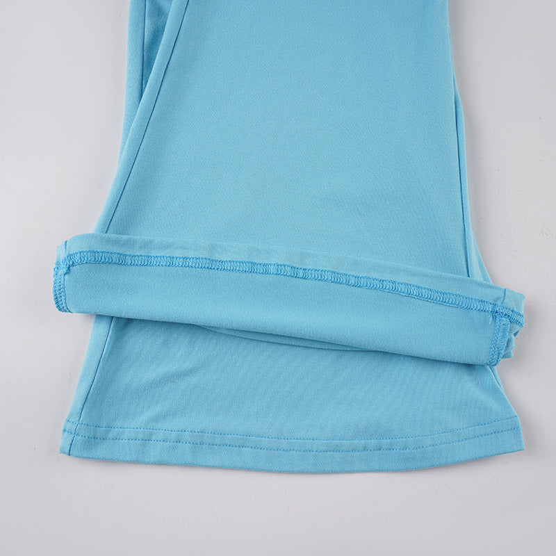 American Casual Sport Color Block Long Sleeve T-Shirt & Fold-Waist Pants Gym Three-Piece Set 22