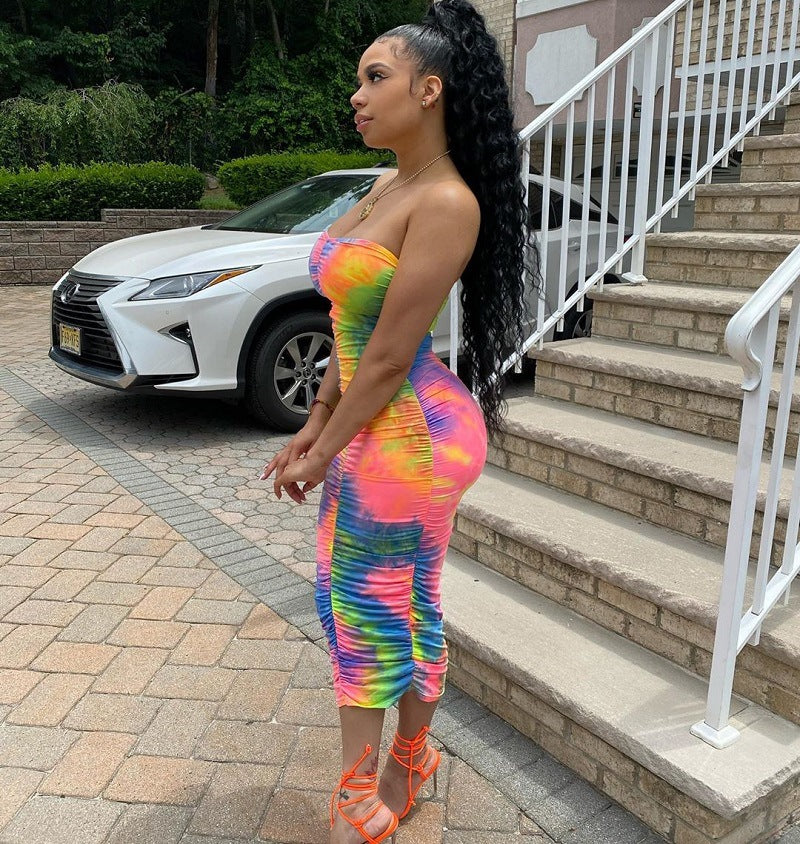 Women clothes Summer Fashion Print Strapless Long Dress 4