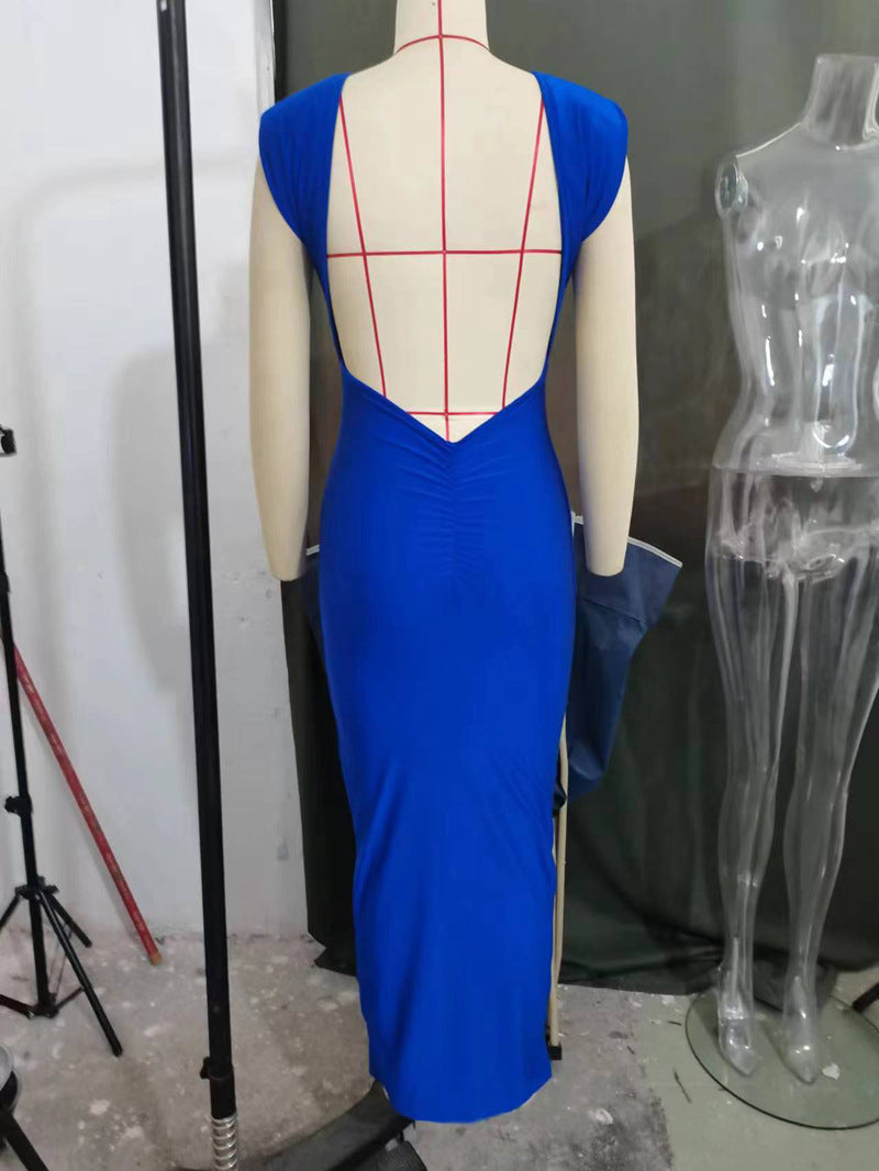 Summer Women's Sexy Tight Fitting Low Back Hollow Trend Chic Slim Waist Long Dress 18