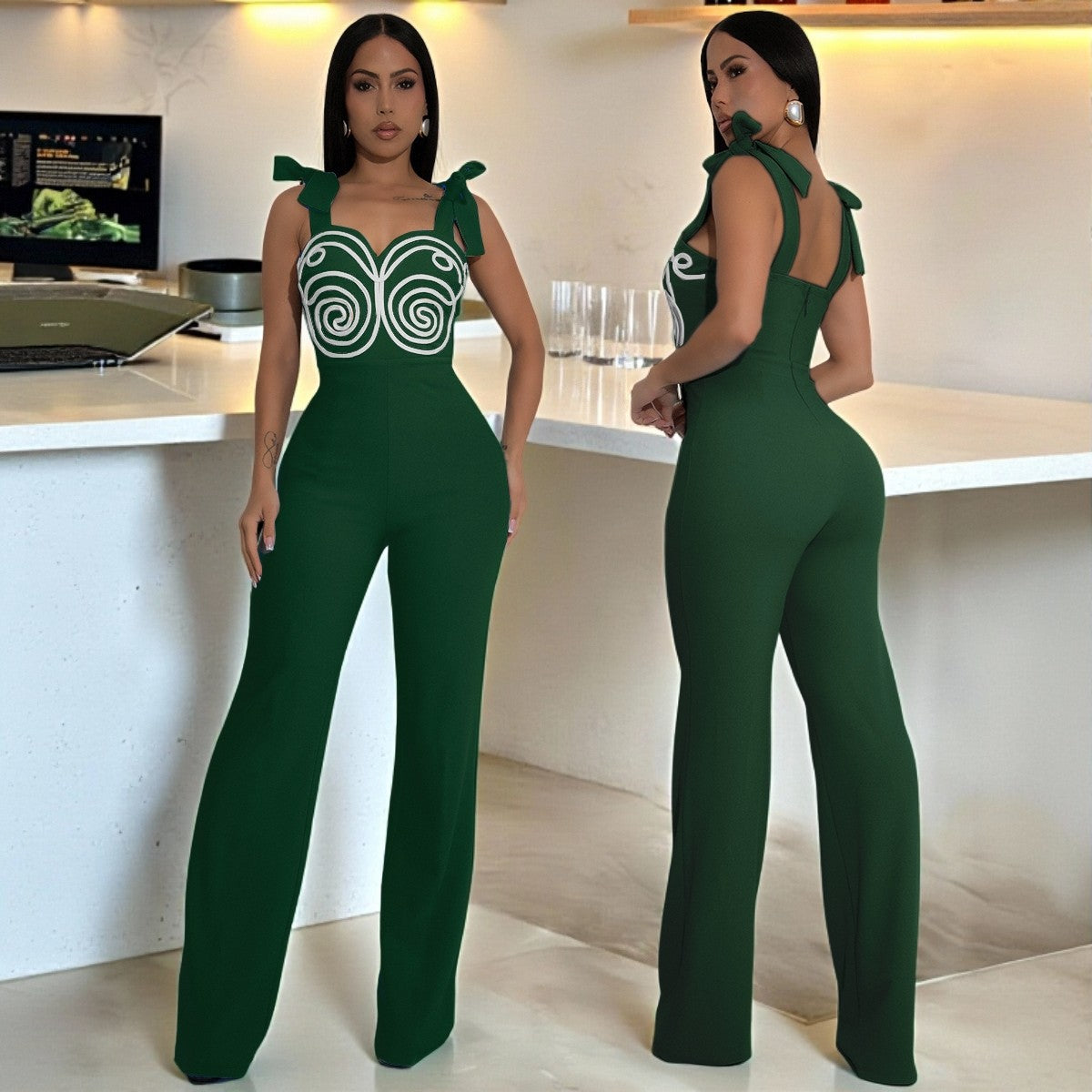 Women Party Geometric Ribbon Embroidered Jumpsuit 5