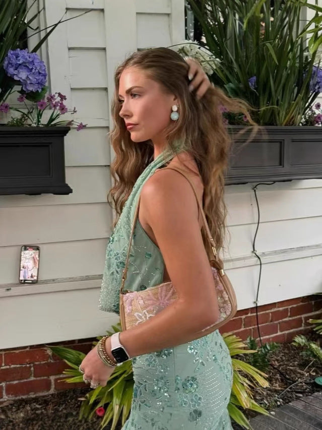 Halter Neck Low Back Sexy Sequin V-neck Strap Sexy Bodycon Dress 6