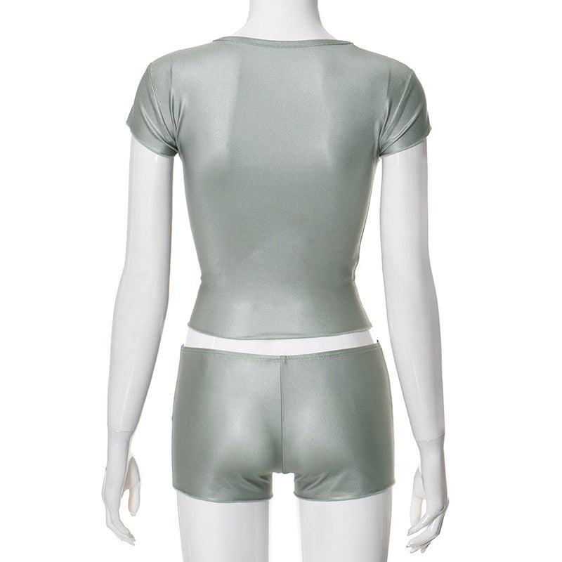 Women summer black and white plaid Letter print Top and Shorts Casual sports two-piece set 7