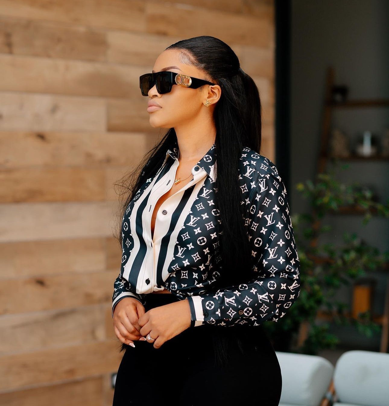 Women summer and autumn fashion classic casual printed shirt 4