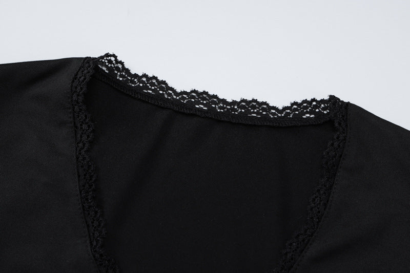 Women's Spring Long-Sleeved V-Neck Crop Top High Waist Trousers Casual Home Wear For Women 13