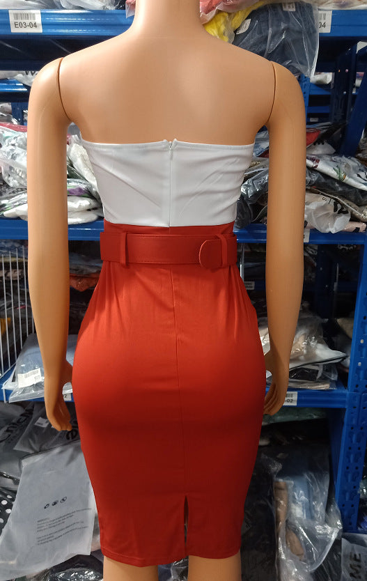 Women Summer Sexy Off Shoulder Strapless Belt Dress 5