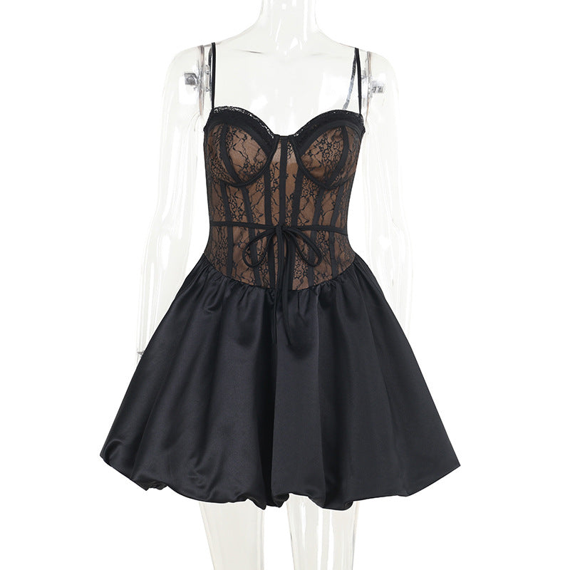 Women Autumn Sexy Lace Lace-Up Dress 7