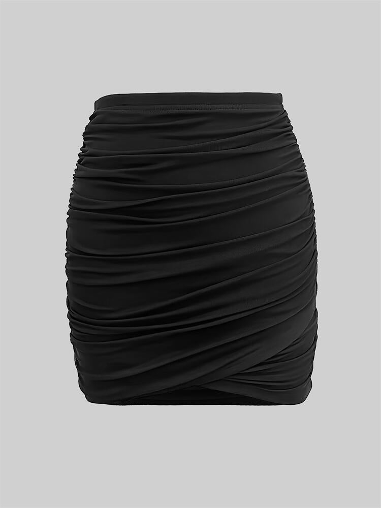 Women elegant stretchy mesh sexy pleated bodycon skirt 6