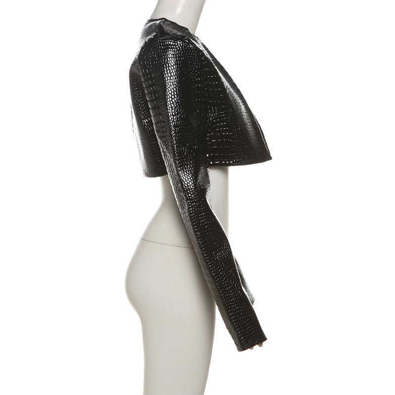 Women autumn and winter Style Round Neck Solid Crop coat 16