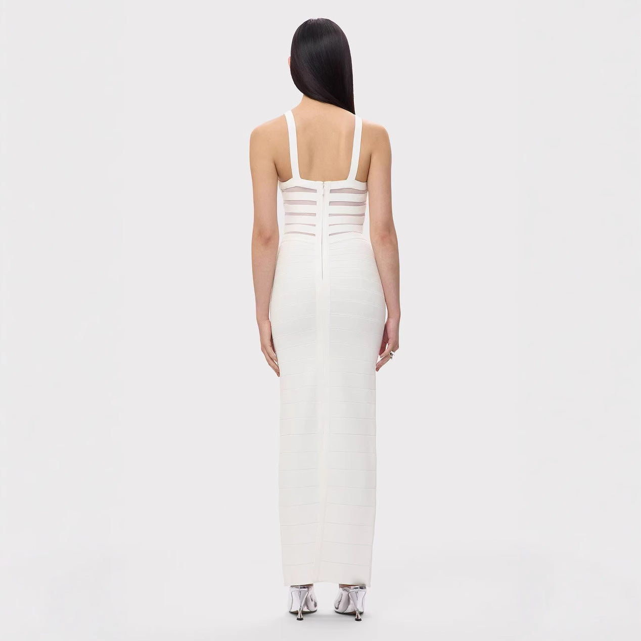 Women cross hollow V Neck black and white Formal Party dress 6