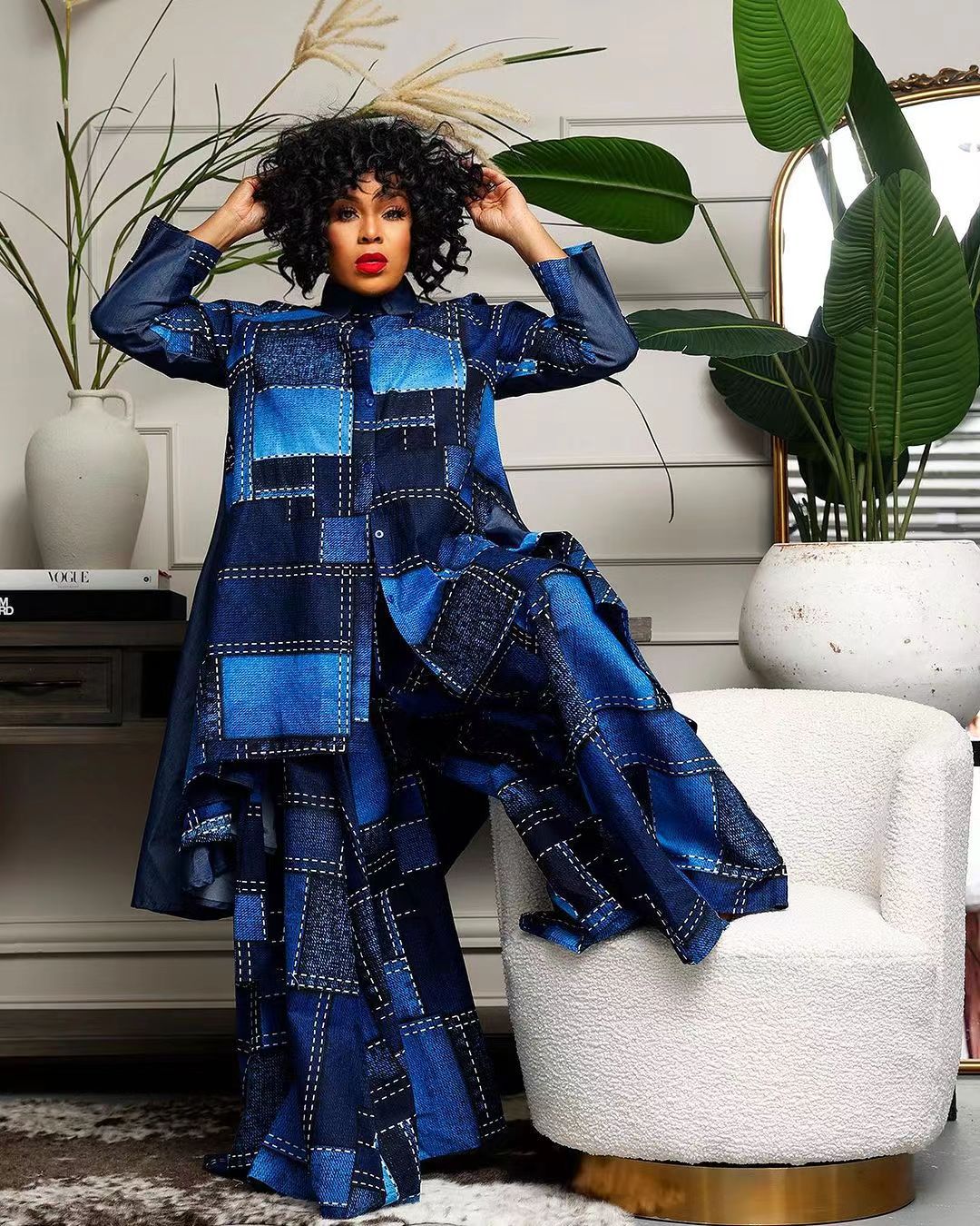 Spring Fall Women's Printed Loose Two-Piece Pants Set