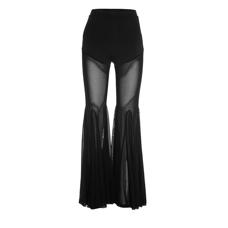 Women Fall Sexy See-Through Mesh Bell Bottom Pant 7