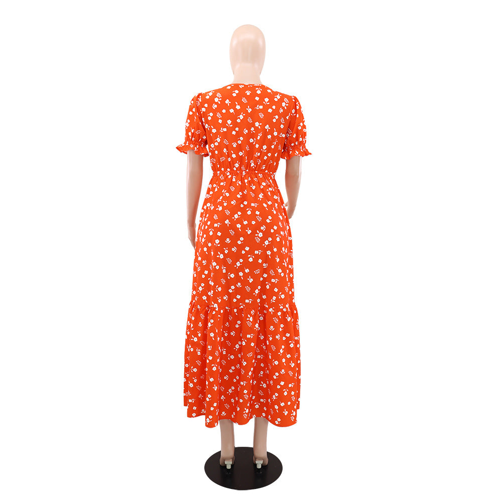 Women Square Neck Puff Sleeve Floral Dress 4