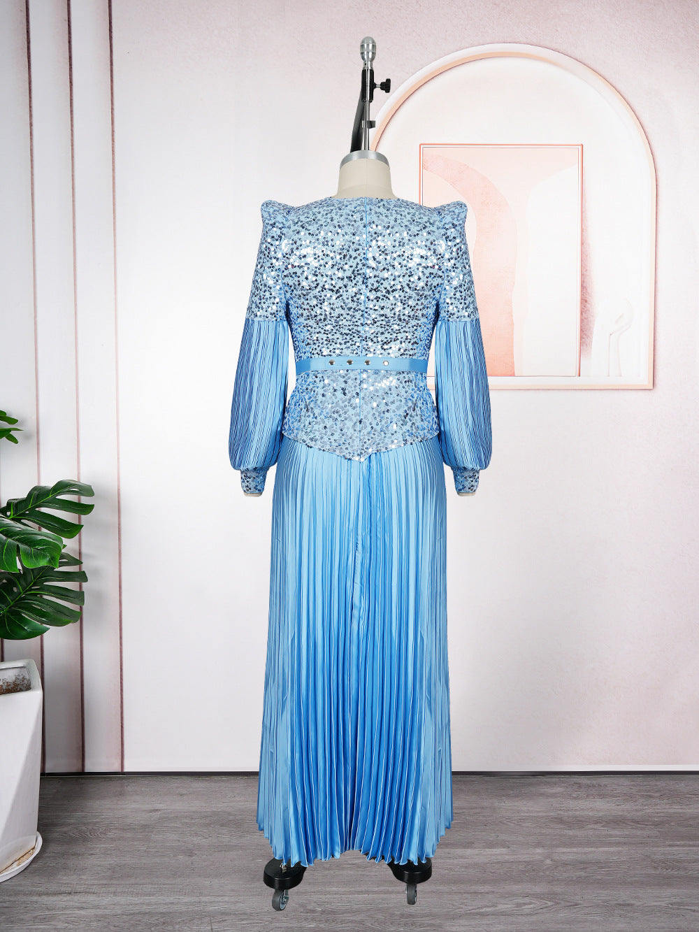 Sequin V-Neck Fashion Plus Size Dubai Elegant Long Gown 12