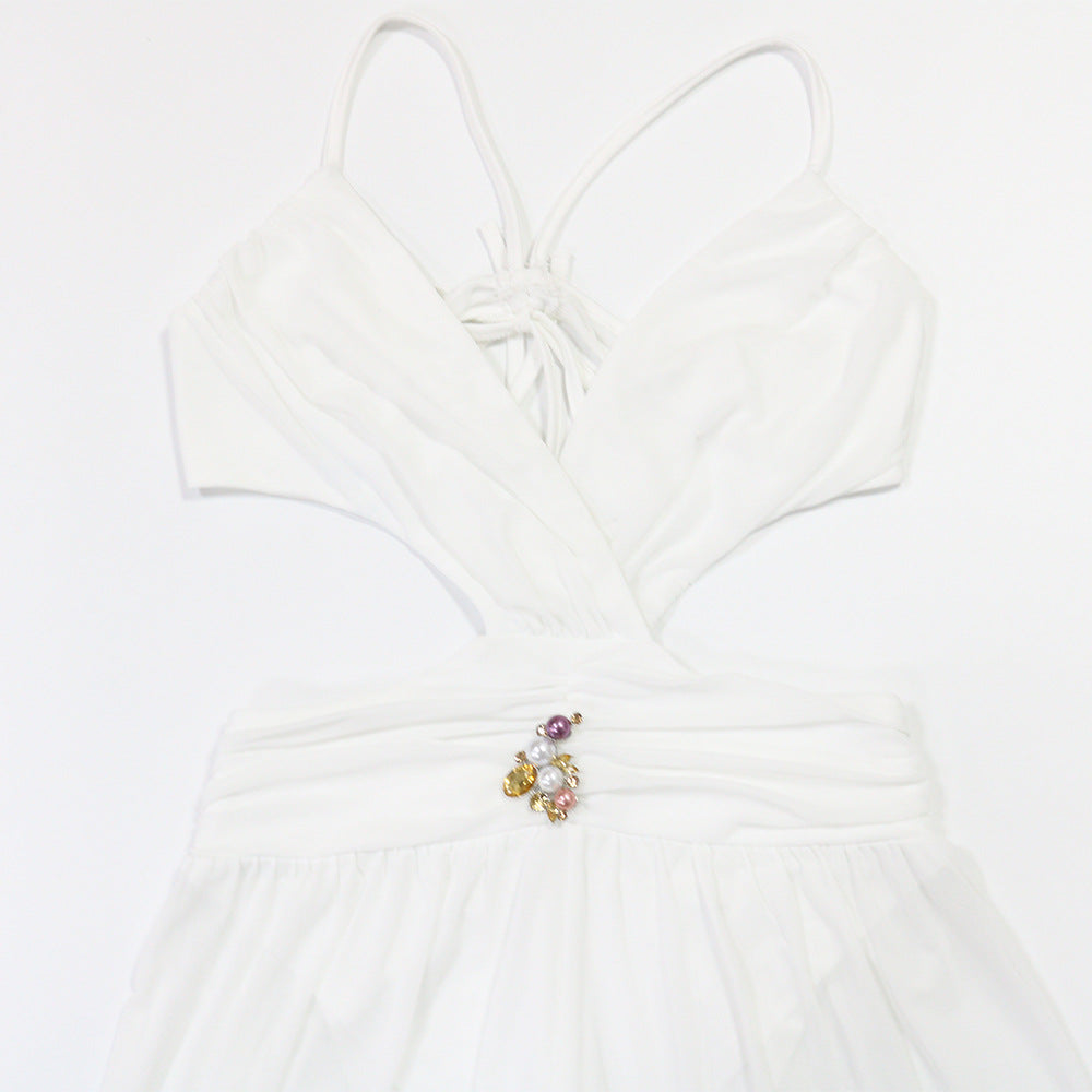 Sexy V-Neck Tie Low Back See-Through Jumpsuit with Long Pants for Women 8