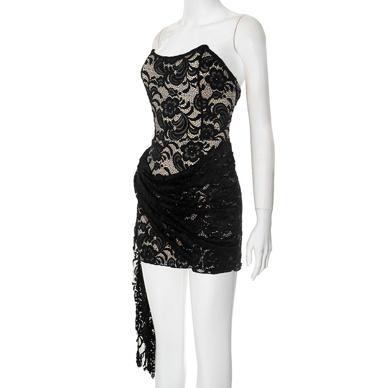 Women Summer Lace Streamer Strapless Bodycon Dress 7